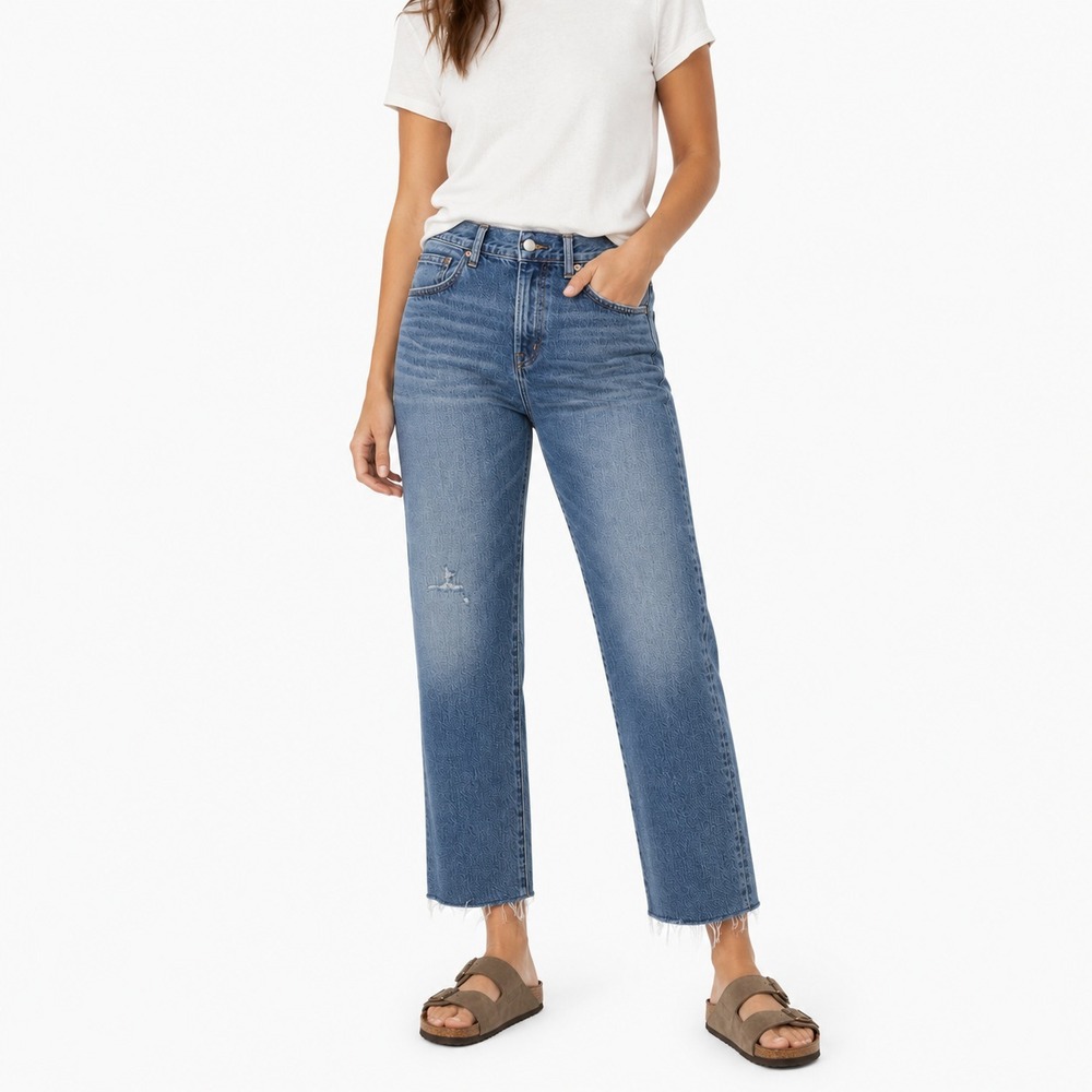 Madewell Dean Easy Straight Jeans Womens Size 32 (Fit 38x29) Distressed Raw Hem